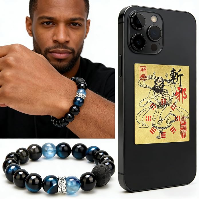 LINGYUAN Feng Shui Wealth and Luck Bracelet with Gold Foil Five Gods Amulet-Red Agate Cinnabar Gemstone Bracelet for Prosperity, Protection & Success, Lucky Charm Gift for Men & Women