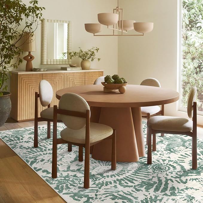 BLISSA Green White Living Room Rug - 8x10 Soft Washable Bedroom Area Rug Non-Slip Low-Pile Modern Contemporary Abstract Rugs for Living Room Bedroom Dining Room Under Table Nursery Foyer Large Carpet