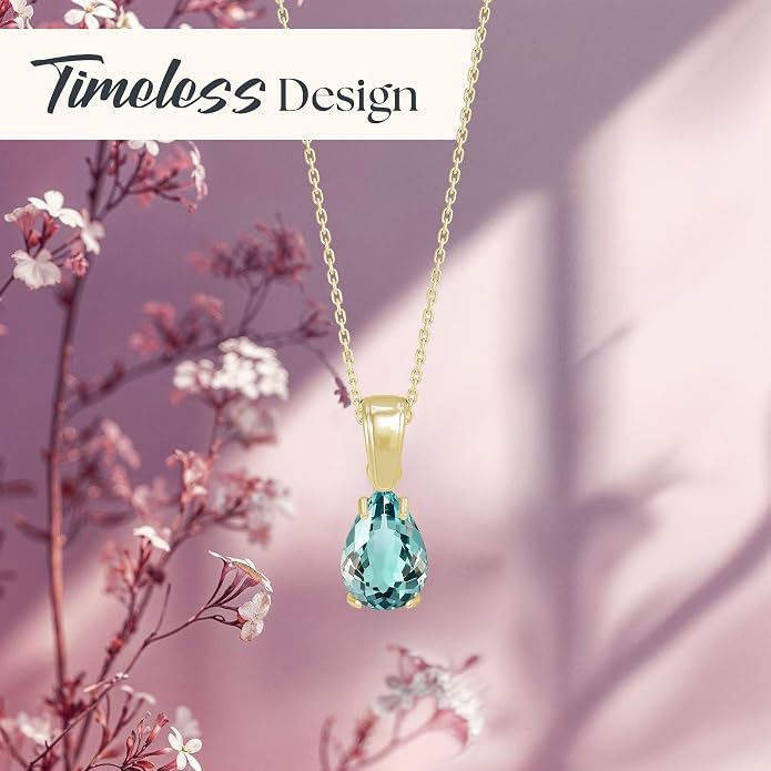 14K Gold Plated Gemstone Necklace for Women - Birthestone Teardrop Necklace - Gold Jewelry for Women - Dainty Gold Necklace - Everyday Necklaces - Gold Necklaces for Women