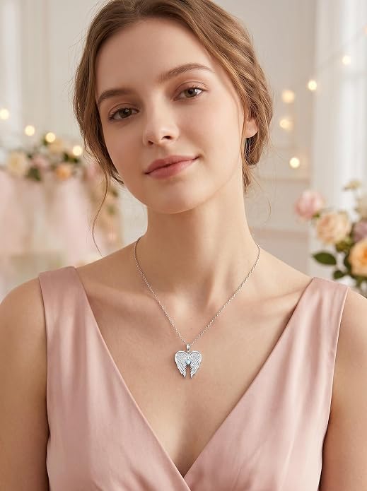 Dorunmo Guardian Angel Wing Pendant Birthstone Heart Necklace Birthday Jewelry Gifts for Women Mom Wife Daughter