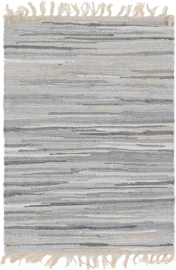 Unique Loom Chindi Cotton Collection Soft Hand Woven Natural Fiber Striped Area Rug, 2 ft 2 in x 3 ft in, Gray/Ivory