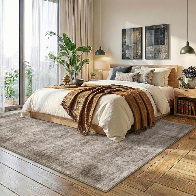 Homemate Washable Rug 6x9 Area Rugs - Vintage Faux Wool Rugs for Living Room Bedroom Dining Room - Non Slip Foldable Carpet Indoor Area Rug for Home Decor（6'x9', Brown