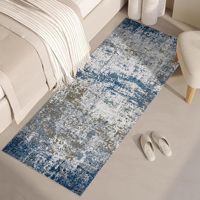 ROYHOME Modern Abstract 2x8 Runner Rug Non Slip Non Shedding Rug Low Pile Stain Resistant for Bedroom Hallway Kitchen,Navy