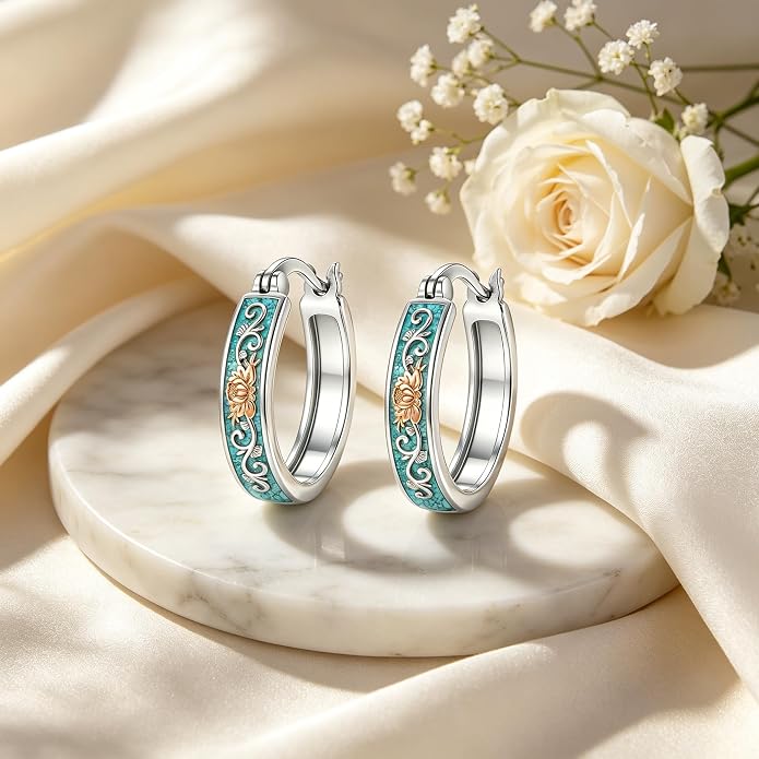 Opal/Turquoise Huggie Earrings 925 Sterling Silver Opal/Turquoise Small Animal Huggie Hoop Earrings Animal Huggies Earring Jewelry Gifts for Women Mom Her