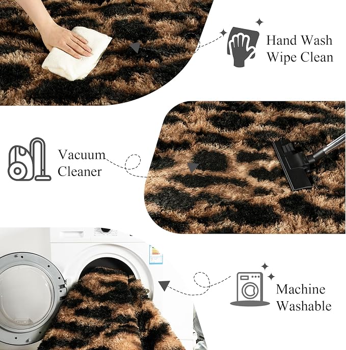 Large Area Rugs for Living Room Bedroom 5x7 Leopard Fluffy Shag Rugs | Ultra Soft Cheetah Shaggy Plush Fuzzy Modern Indoor Throw Floor Carpet for Kids Girls Boys Dorm Nursery Home Decor Aesthetic