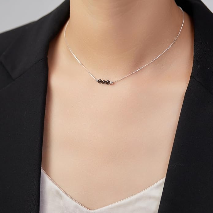 Dainty Crystal 925 Sterling Silver Choker Collar Necklace Handmade With 3 Beads Birthstone Jewelry Gifts for Women Young Lady Mother Friends Keenove