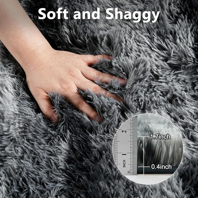 Large Shaggy 6x9 Area Rugs for Living Room Decor, Non-Slip Tie-Dyed Rugs for Bedroom Kids Playroom Dorm Room, High Pile Ultra Soft Carpet, Black