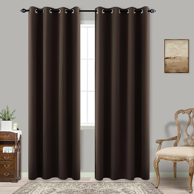 96 Inch Long Dark Brown Living Room Curtains for Window Treatments,Elegant Organic Style Silky Extra Soft Keep Warm Cold Out Darkening Blackout Bedroom Curtains Drapes 96 Length 2 Panel Set,Cappuccino