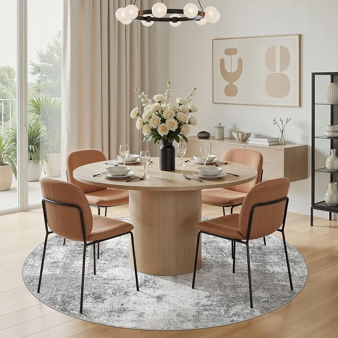 6Ft Round Area Rug for Living Room, 6x6 Washable Rugs Non-Slip Soft Large Modern Abstract Pattern Low Pile Carpet for Bedroom Indoor Floor Nursery Home Decor - Grey