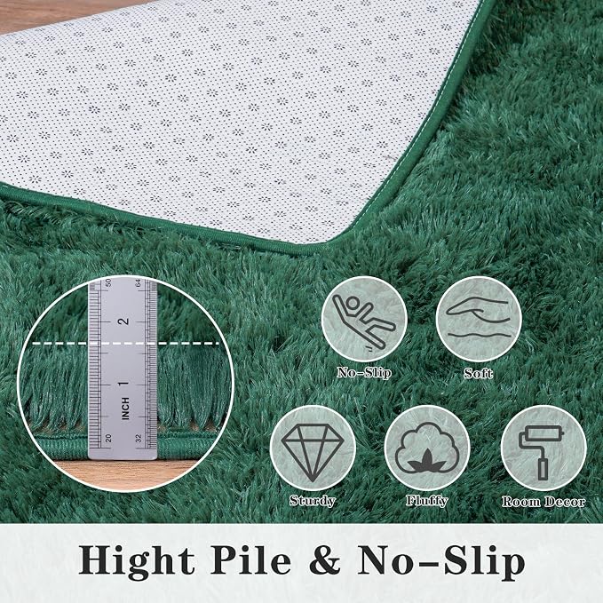 Green Rug for Living Room Bedroom, 8x10 Soft Shaggy Dark Green Area Rugs | Large Plush Fluffy Upgrade Non-Slip Forest Hunter Green Rug for Classroom Nursery Kids Room Home Decor, Indoor Floor Carpet