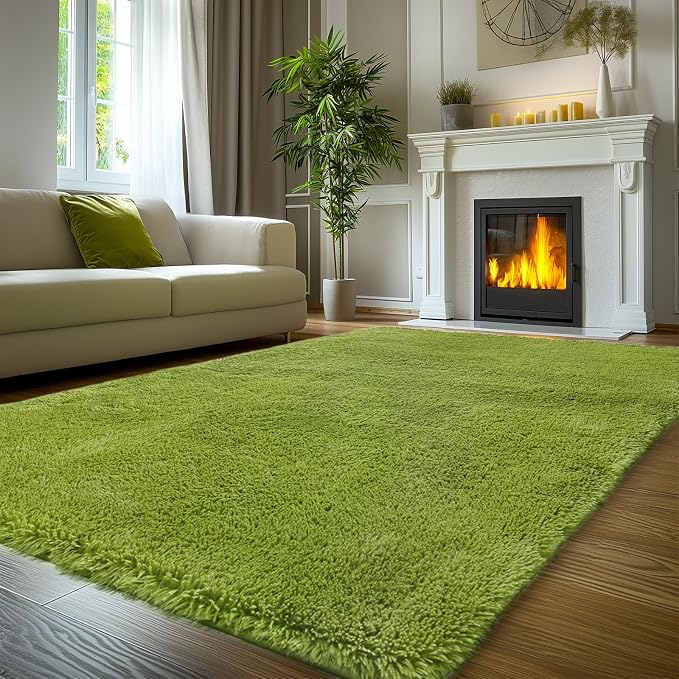 Sour Lemon 8x10 Area Rugs for Bedroom Living Room, Large Fluffy Shag Green | Shaggy Carpet, Soft Plush Furry Bedside Rugs, Anti Slip, Washable Area Modern Rugs Floor Mat for Kids Girls Boys Living Room