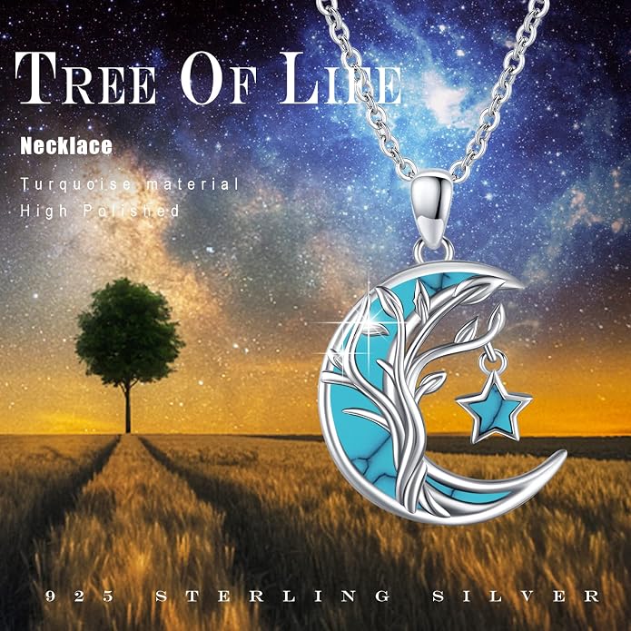 Christmas Gifts Tree of Life/Celtic/Moon Necklace 925 Sterling Silver Moon Pendant Abalone/Opal jewelry for Women Sister Christmas Gifts