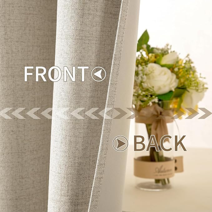 MIULEE 100% Blackout Linen Curtains for Bedroom Thermal Insulated Stone Grommet Room Darkening Curtains & Drapes Fall Decor for Living Room 52 x 96 Inch (2 Panels)