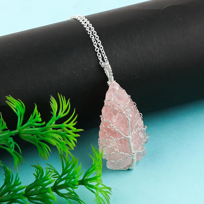 Silver Plated Wire Wrapped Pendant Necklace, Sea Glass Stones, Handmade Jewelry, Healing Crystals, Hammered Pendant, Birthday Gift for Women, Adjustable Chain 16+2inch