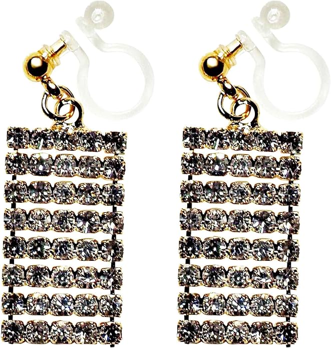 Dangle Silver Invisible Clip On Earrings for Women Not Pierced Gold Crystal Rhinestone Comfortable Hoop Fringe Long Chain Clip On Earrings