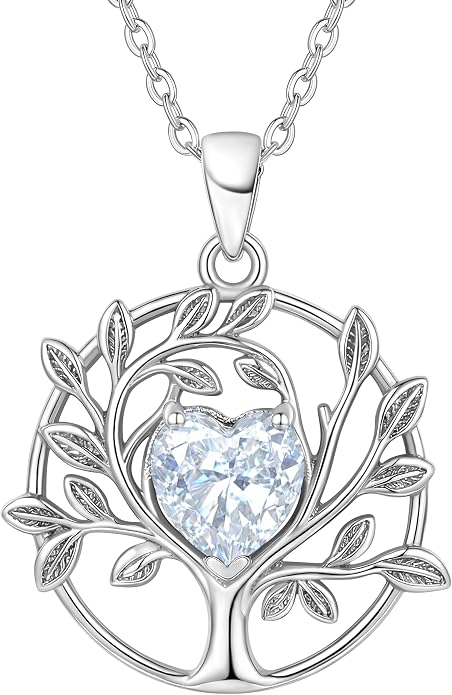 ADITA GOLD Tree of Life Necklace for Women, 925 Sterling Silver Birthstone Pendant, Simulated Gemstone, Jewelry
