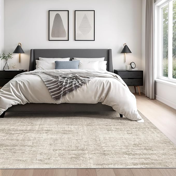 Valenrug Washable Rug 9x12 - Stain Resistant 9x12 Area Rugs for Living Room, Non Slip Backing Printed Rugs for Bedroom, Folable Machine Washable Area Rug(Beige,9'x12')