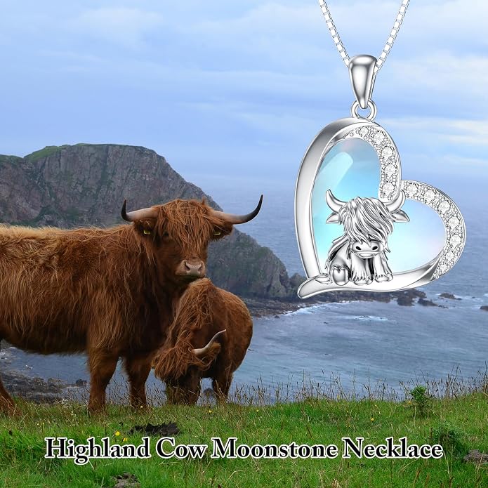 Highland Cow Gifts for Women 925 Sterling Silver Highland Cow Birthstone Necklace Fluffy Cow Jewelry Gifts Birthday Christmas