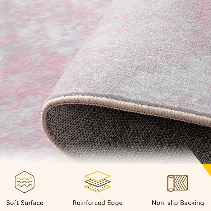 RELEANY Washable Area Rugs 10'x14' Non-Slip Modern Abstract Soft for Living Room Entryway Bedroom Kitchen, Print Pattern, Grey Pink