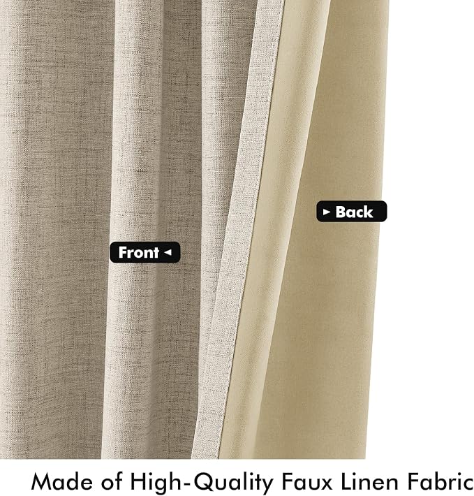 MIULEE 100% Blackout Linen Curtains 42 x 72 Inch Cobblestone 2 Panels | Thermal Insulated, Room Darkening Drapes for Bedroom Living Room, Back Tab Rod Pocket Pinch Pleated, Solid Luxury Decor