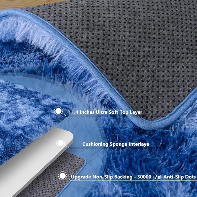 8x10 Large Area Rugs for Living Room, Tie-Dyed Blue Fluffy Shag Rug | Soft and Comfy, Big Fuzzy Carpet for Bedroom, Nursery, Kids, Girls, Boys Room Dorm Home Decor Aesthetic, Upgrade Non Slip