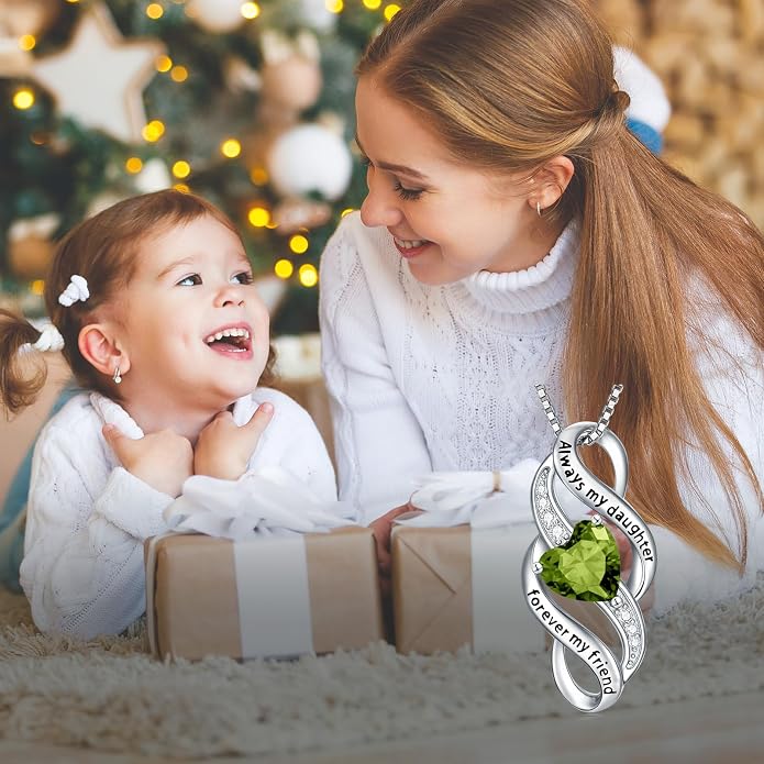 Daughter Necklace 925 Sterling Silver Always My Daughter Forever My Friend Infinity Necklace to Daughter Birthday Gift from Mom with 12 Birthstones