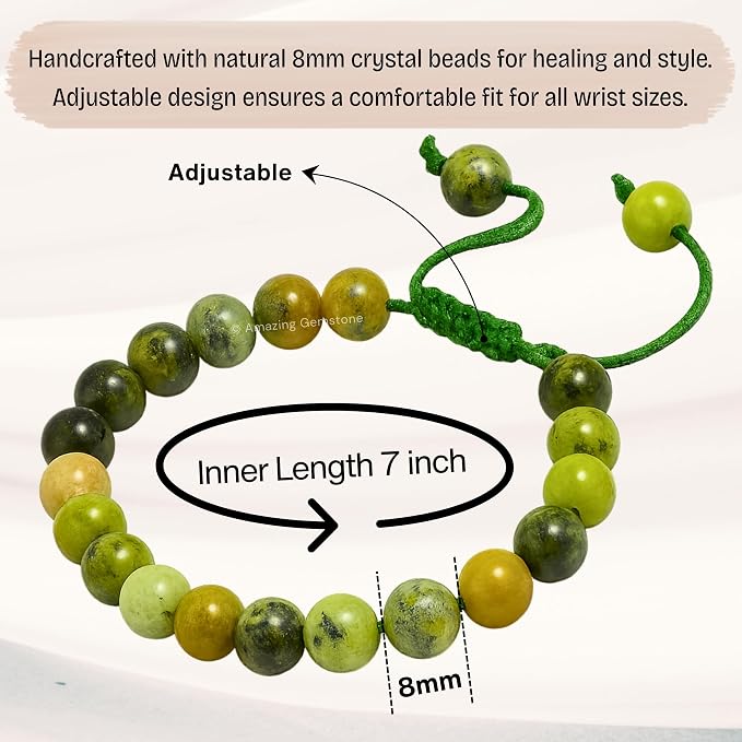 Amazing Gemstone Chrysoprase Bracelet, Gifts for Men & Women - Protection Healing Crystal Bracelet - 8mm Gemstone Beaded Adjustable Bracelet, Pulseras para Hombres Mujer Stocking Stuffers