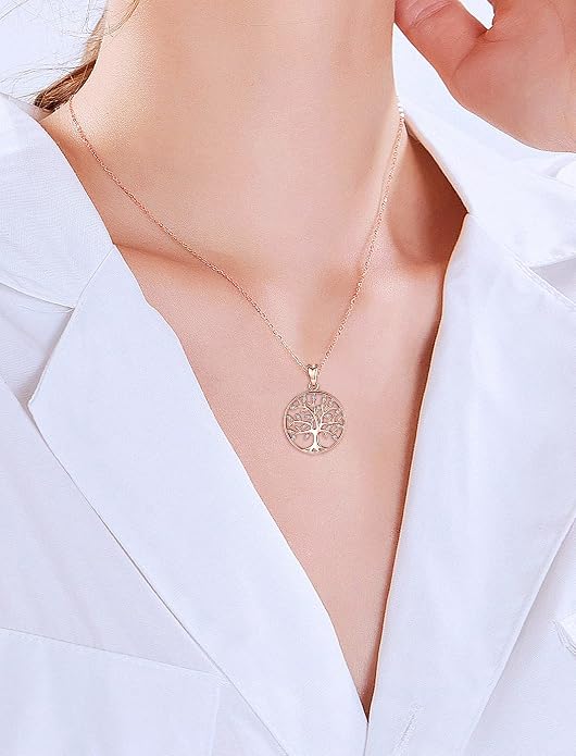 AEONSLOVE Tree of Life Necklace 925 Sterling Silver, Family Tree of Life Pendants Jewelry Gifts for Women Wife Mother, 18 Inch Chain