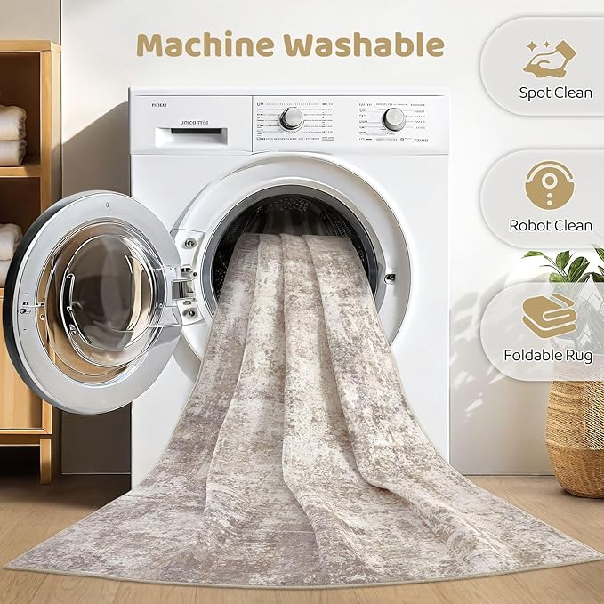 10x13 Area Rug Living Room: Washable Large Abstract Soft Rug Stain Resistant Indoor Floor Non-Slip Accent Carpet for Women Modern Home Enthusiasts Aged 25-45 - Bedroom Nursery Playroom- Beige Brown