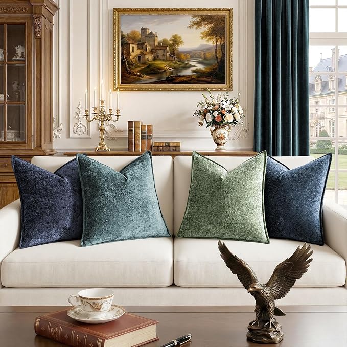 a moment Throw Pillow Covers 20X20 Inch 4 Packs,Soft Velvet Decorative Pillow Cases with 3D Ice Flower,Texture Modern Accent Cushion Covers for Sofa Couch Home Decor Peacock Noir