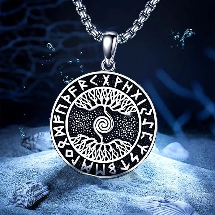 Seiyang Sterling Silver Viking Necklace Norse Jewelry Gift for Men Women with 2mm 22+2 IN Rolo Chain (with Gift Box)