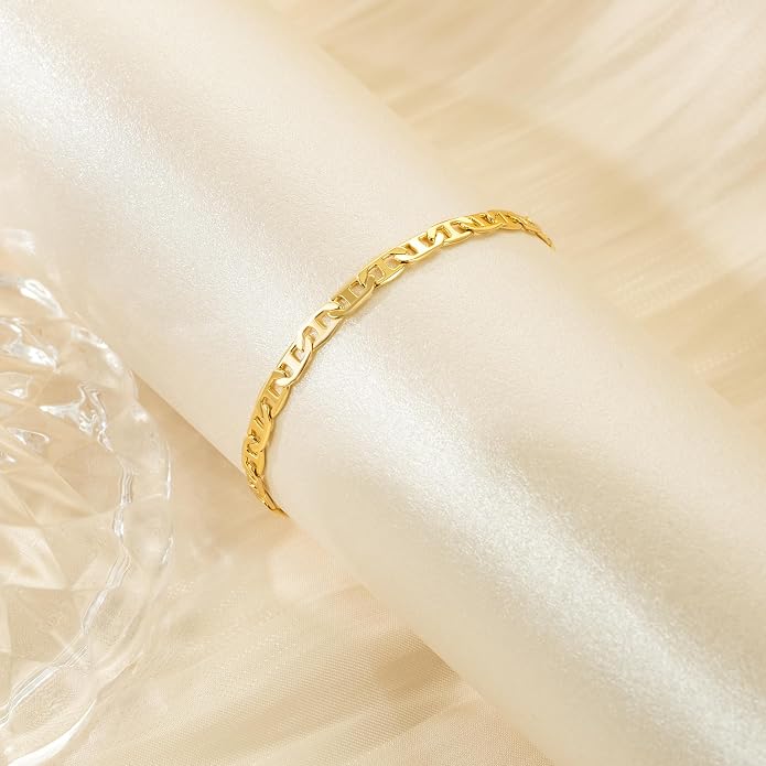 Ankle Bracelets 14K Gold Anklets for Women Waterproof 3.4mm Mariner Chain Anklets for Women Women’s Ankle Bracelet Anchor Chain 9’’ 10’’ 11’’