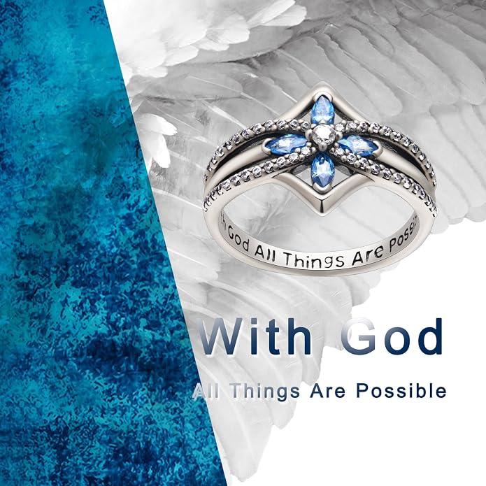 YFN Cross Ring Vintage Tone Sterling Silver With God All Things Are Possible CZ Band Rings Size 6-10