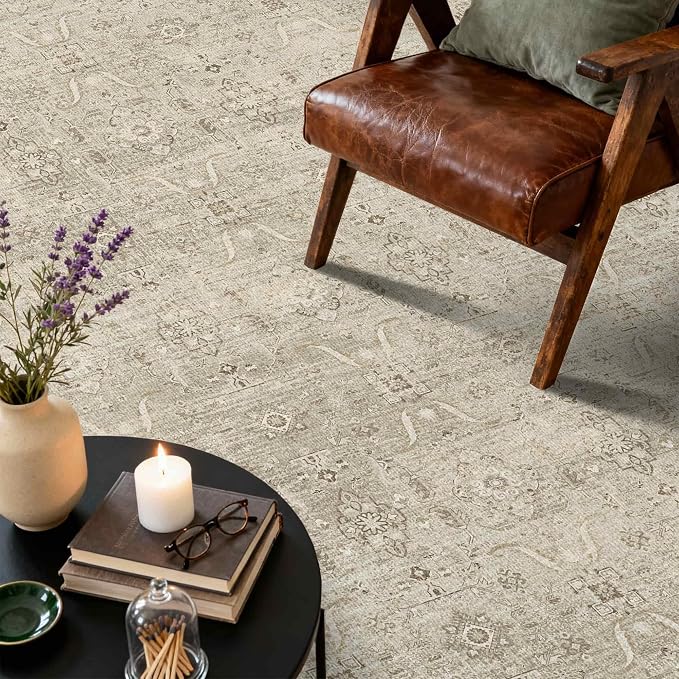 Rugxara Beige Area Rugs 5x7 Washable Soft Rug for Living Room Bedroom | Non Slip, Rug for Dining Room Dorm Office Farmhouse, Stain Resistant, Vintage Boho Carpet, Low Pile, Home Decor