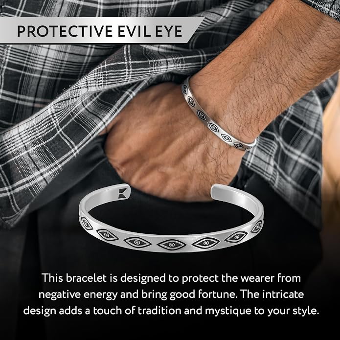 Cuff Bracelet for Men Premium Stainless Steel Mens Bangle Bracelets Silver Cuff Bracelet Waterproof & Non-Tarnish Minimal Western Bracelet