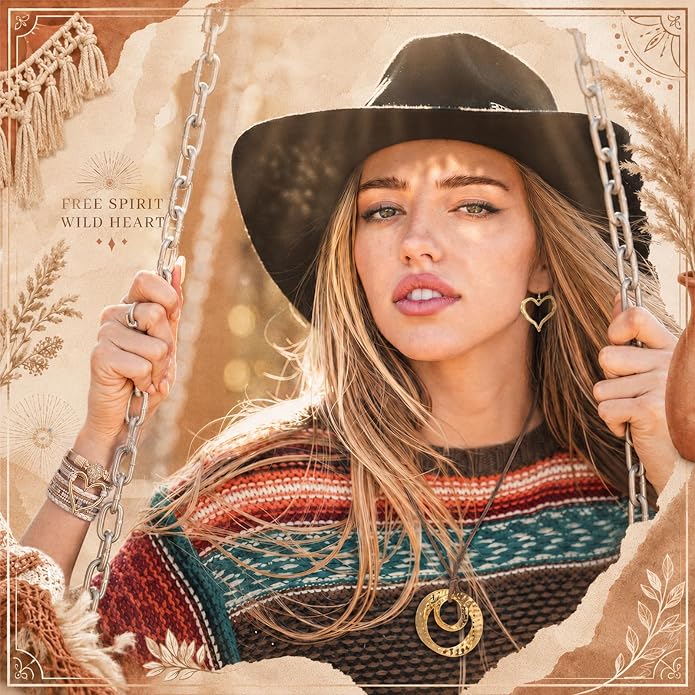Tondiamo 12Pcs Boho Jewelry Set for Women Bohemian Western Jewelry Set with Long Pendant Necklace Dangle Earrings and Stackable Bangle Bracelets Accessories for Women Friendship Gift