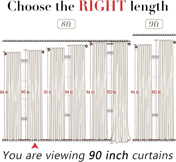 XTMYI White 90 Inch Length Back Tab/Hook Belt Linen Cotton Sheer Curtains for Bedroom 2 Panels,70 Inch Wide