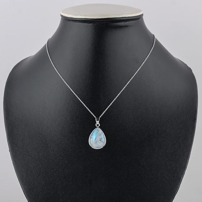 Natural Gemstone Pendant Necklace for Women, Healing Stone Chakra Crystal Birthstone 925 Sterling Silver Chain 18 Inch Birthday Christmas Gifts