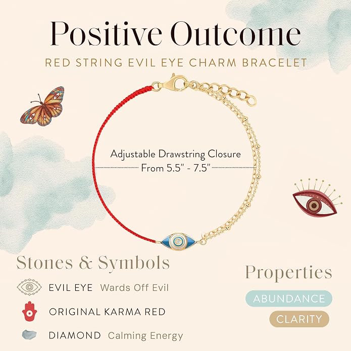KARMA AND LUCK Adjustable Red String Bracelet, 18K Charm for Women, Handmade in Bali for Luck & Success
