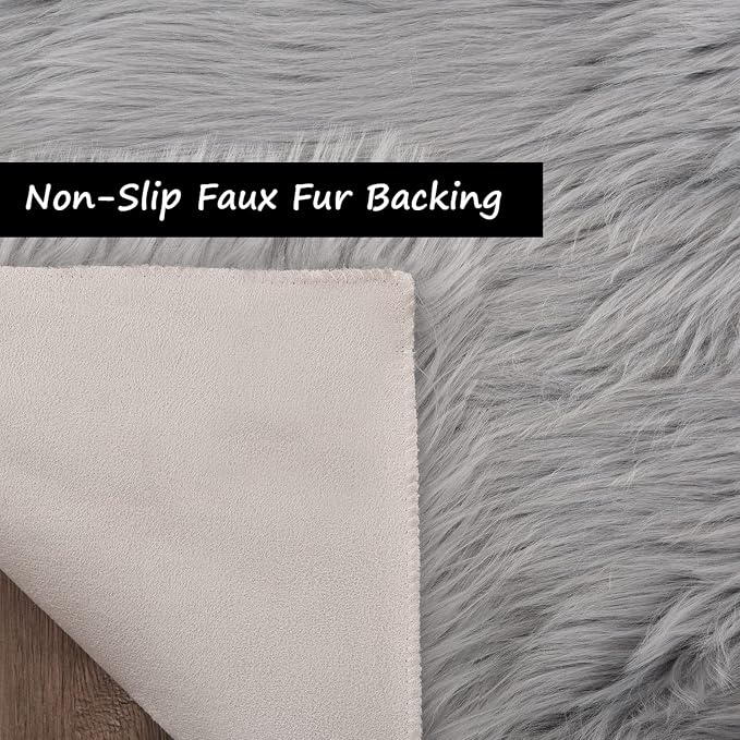 Goolela Grey Fluffy Fuzzy Furry Rug 2x6 for Bedroom Bedside Runner Faux Sheepskin Fur Shaggy Soft Plush Rectangle