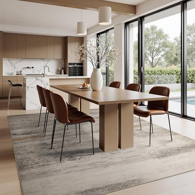 Joydeco Modern Abstract Washable 5x7 Area Rugs for Living Room, Machine Washable Bedroom Rug, Faux Wool Print Non-Slip Neutral Low Pile Stain Resistant Carpet for Dining Room Nursery Home Office Decor