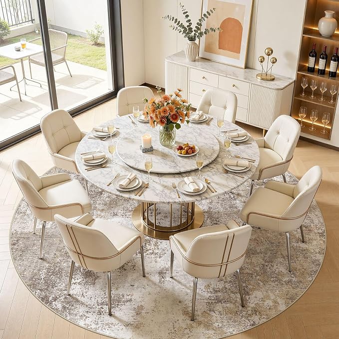 10ft Round Area Rugs for Living Room, 10x10 Washable Non Slip Soft Large Rugs for Bedroom Dining Room, Modern Abstract Low Pile Stain Resistant Carpet for Laundry Office Home Decor-Gold Brown