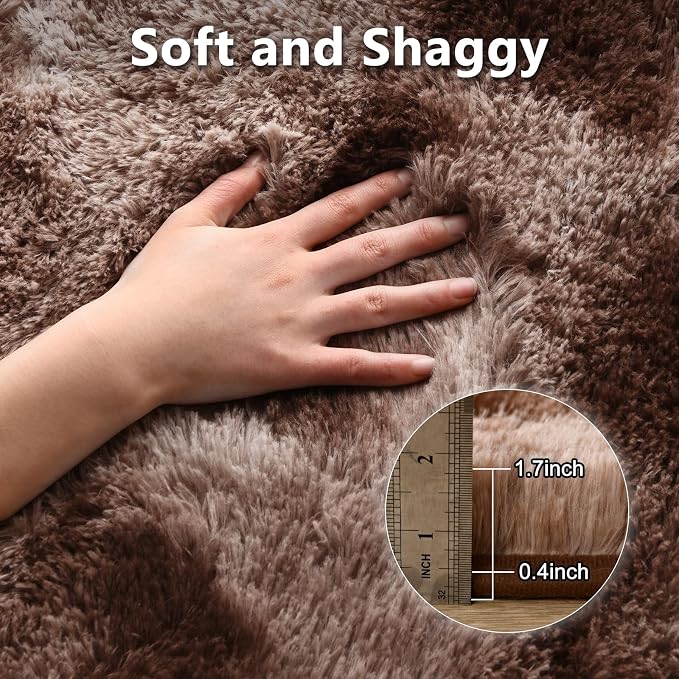 10x14 Extra Large Shaggy Area Rugs for Living Room Decor, Non-Slip Tie-Dyed Rugs for Bedroom Kids Playroom Dorm Room, High Pile Ultra Soft Carpet, Brown