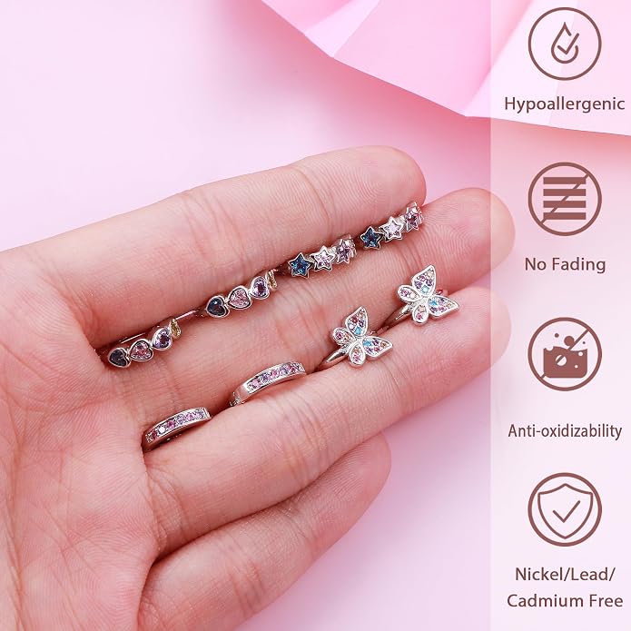 YADOCA 925 Sterling Silver Post Hoop Earrings For Girls with Stainless Steel Rings for Women Dainty Plain Thin Stackable Silver Tone Rings Hypoallergenic Huggie Earrings For Sensitive Ears
