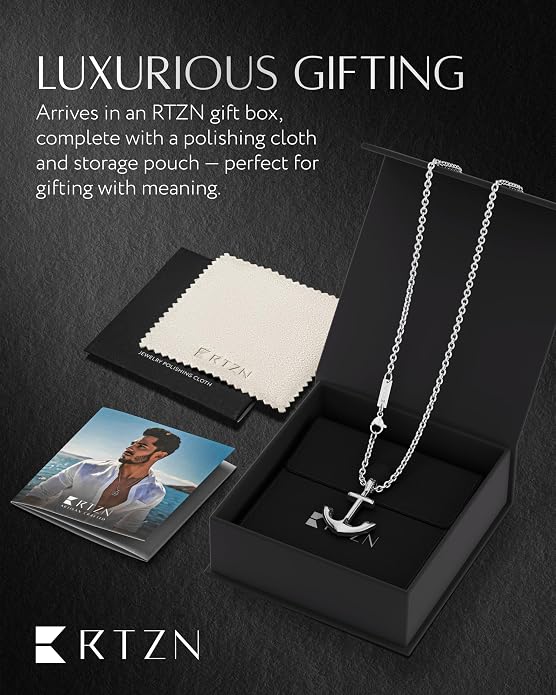 RTZN® Pendant Necklace for Men – Premium Stainless Steel Silver Pendant Necklace with 22" Chain – Waterproof & Non-Tarnish Small Pendants for Men – Bold Symbols of Strength & Legacy
