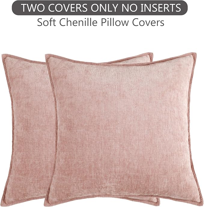 Stellhome Soft Decorative Chenille Pillow Covers 18x18 Inch Natural Pink Boho Farmhouse Neutral Couch Throw Pillows for Bed Sofa Livingroom Pack of 2 Accent Modern Pillowcase Home Decor