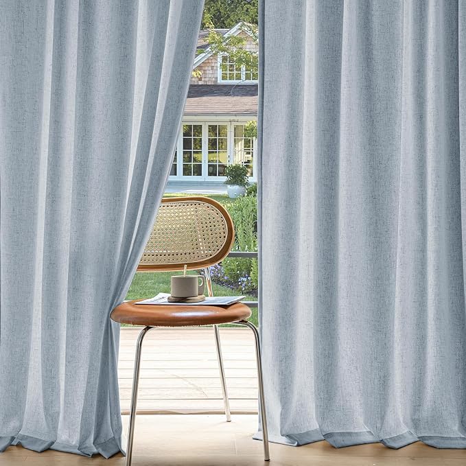 MIULEE Non-See-Through Privacy Linen Curtains 52W x 96L Inch Blue | 2 Panels, Light Filtering, Semi Sheer Window Curtains, Farmhouse Textured, Back Tab Drapes for Bedroom Living Room