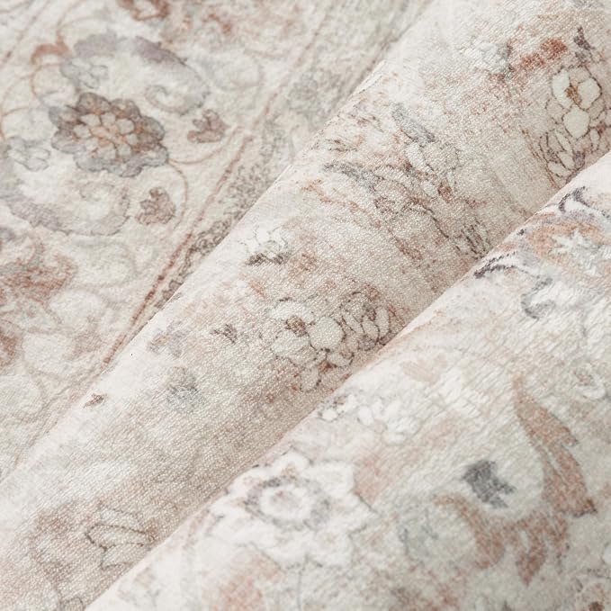 PureCozy 3x5 Area Rug Entryway Beige Washable Vintage Carpet Office Small Indoor Non Slip Soft Low Pile Thin Stain Resistant Distressed Accent Throw Rug for Entrance Bedroom Dining Living Room