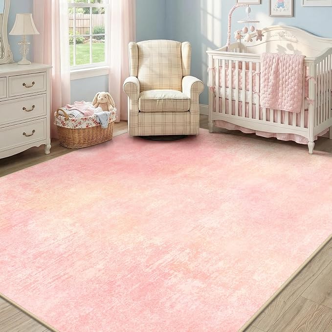 RELEANY Washable Area Rugs 9'x12' Non-Slip Modern Abstract Soft for Living Room Entryway Bedroom Kitchen, Print Pattern, Light Pink