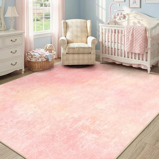 RELEANY Washable Area Rugs 6'x9' Non-Slip Modern Abstract Soft for Living Room Entryway Bedroom Kitchen, Print Pattern, Light Pink